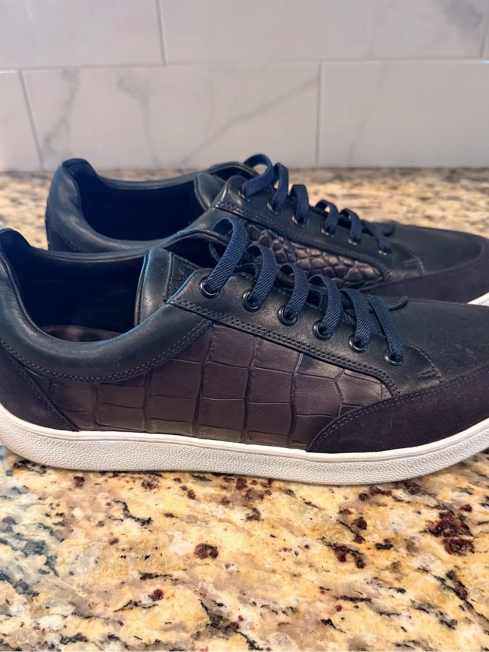 Martin Dingman Men's Navy/Black Leather Embossed 10M